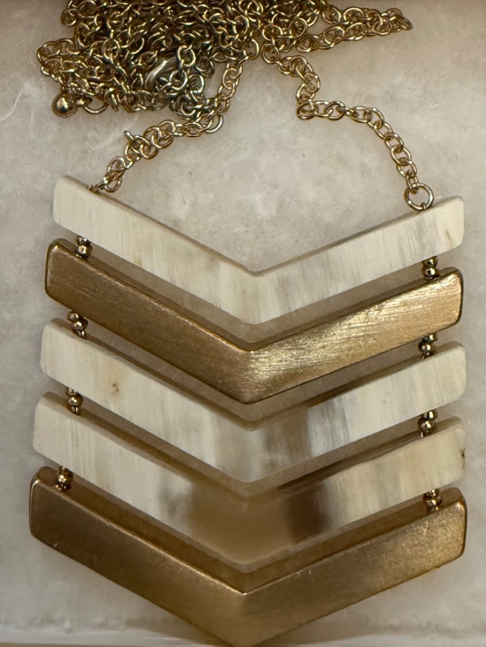 Noonday Collection Chevron Statement Necklace White Marble Gold Geometric Adj
